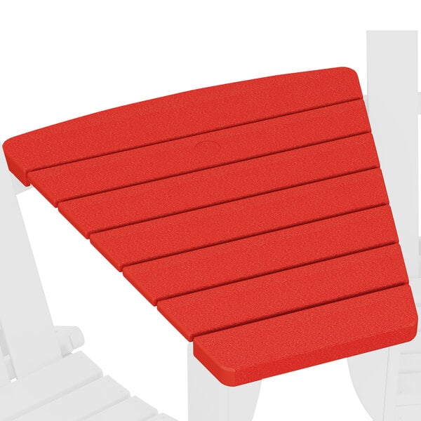 A close-up of a red POLYWOOD Adirondack connecting table.