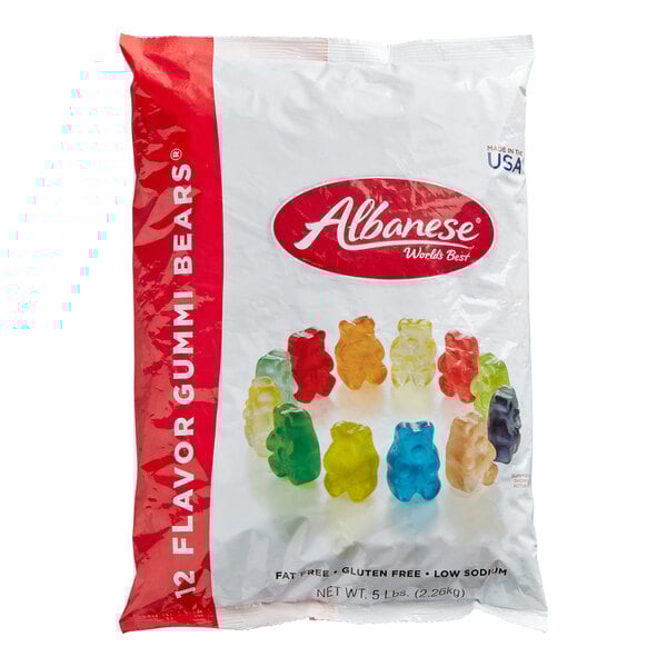 A 5-pound bag of Albanese 12-flavor gummi bears.