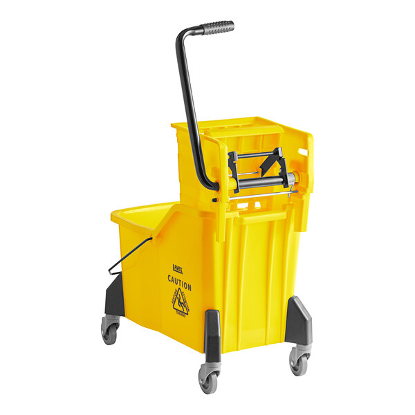 Lavex Janitorial 35 Qt. Yellow Mop Bucket & Side Press Wringer Combo