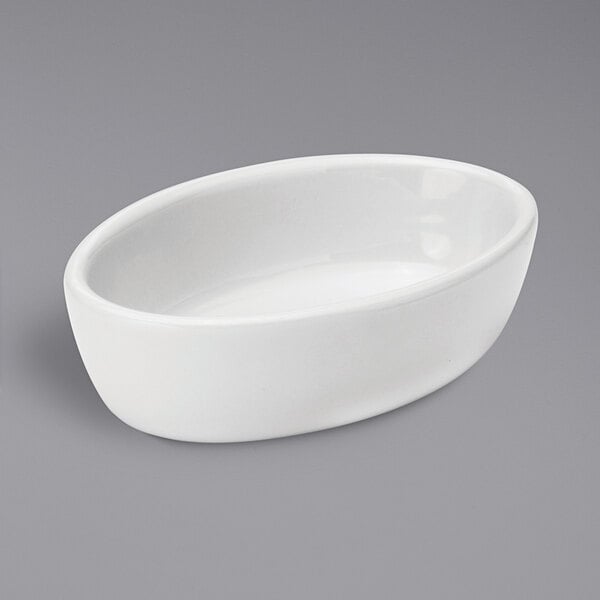 a white oval shaped bowl