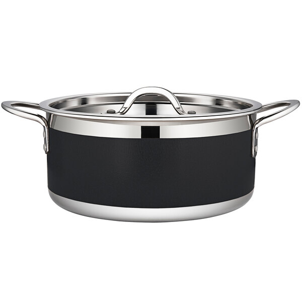 A black and silver Bon Chef Country French pot with a lid.