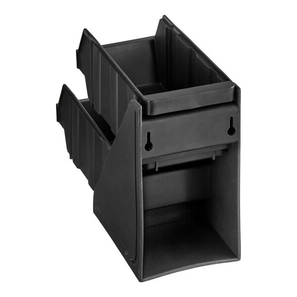 A black, two-tier organizer with two stackable rectangular bins.