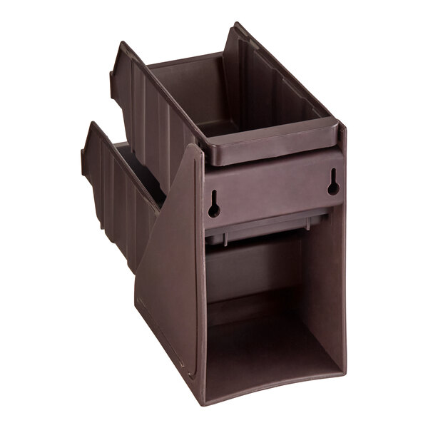 A brown two-tier plastic organizer with two stackable bins, shown empty.