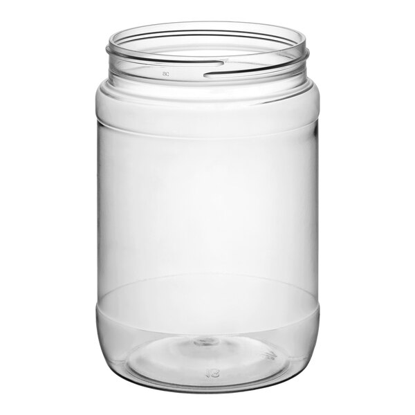 A clear 32 oz. round PET plastic jar with a wide mouth opening.