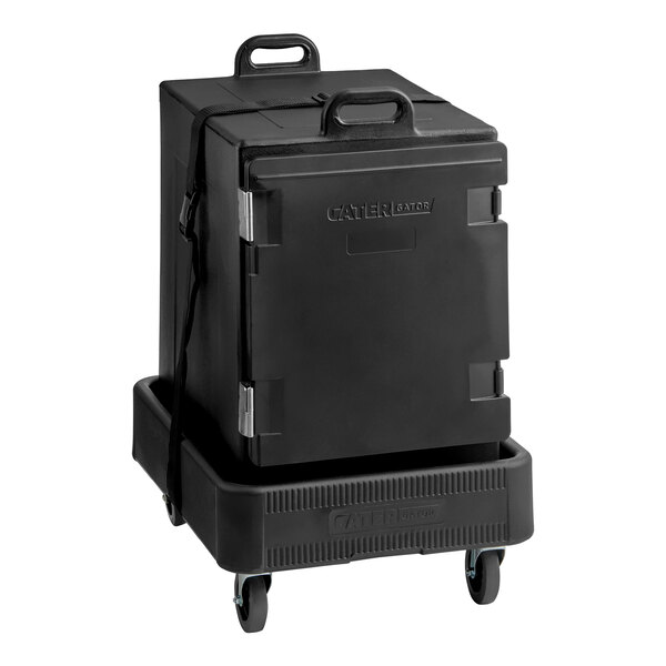 CaterGator Black Insulated Front Loading 5-Pan Carrier with Black Dolly and Strap