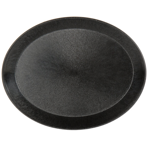 A black oval polypropylene deli server.