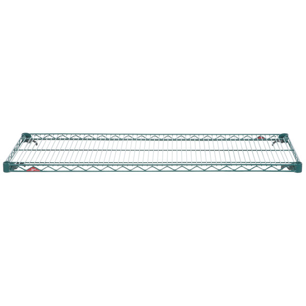 A Metroseal wire shelf with green wire mesh.