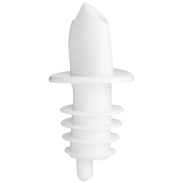 A white plastic Choice free flow liquor pourer with a white cap.