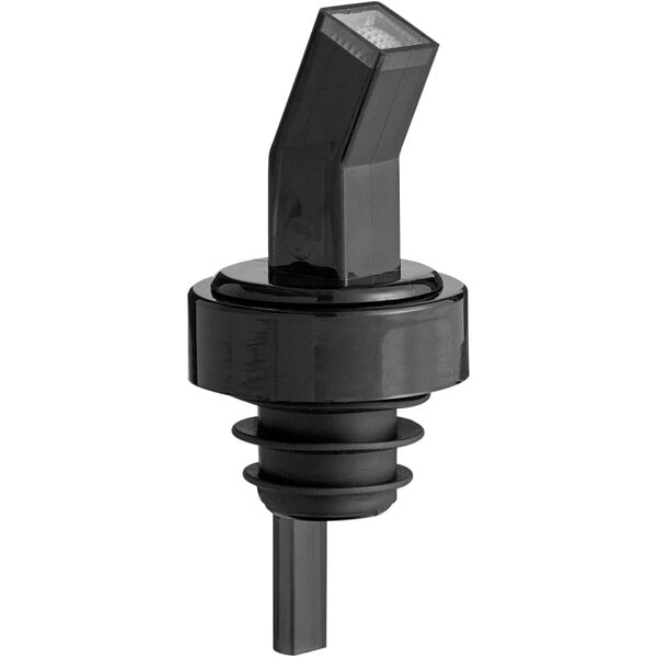 A black plastic liquor pourer with a black collar.