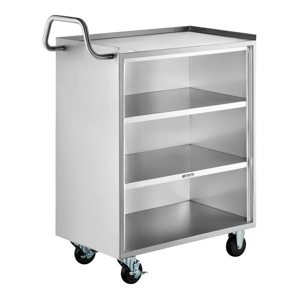Regency 18" x 30" Four Shelf 18-Gauge 304 Stainless Steel Utility Cart with Enclosed Base and Open Front