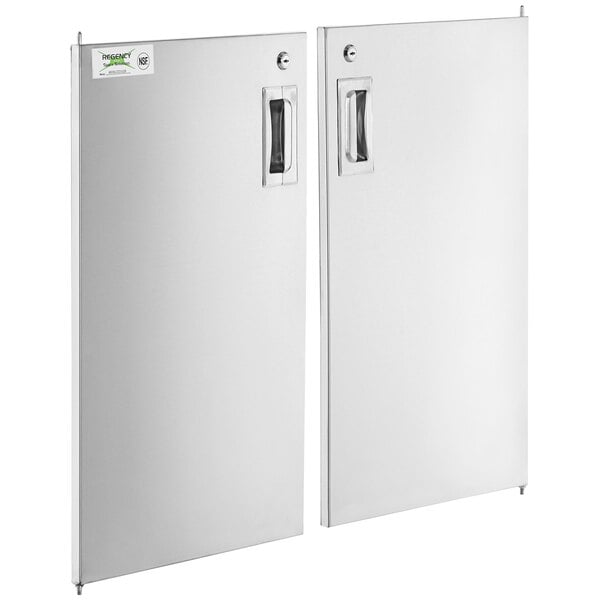 Two white rectangular doors with handles.