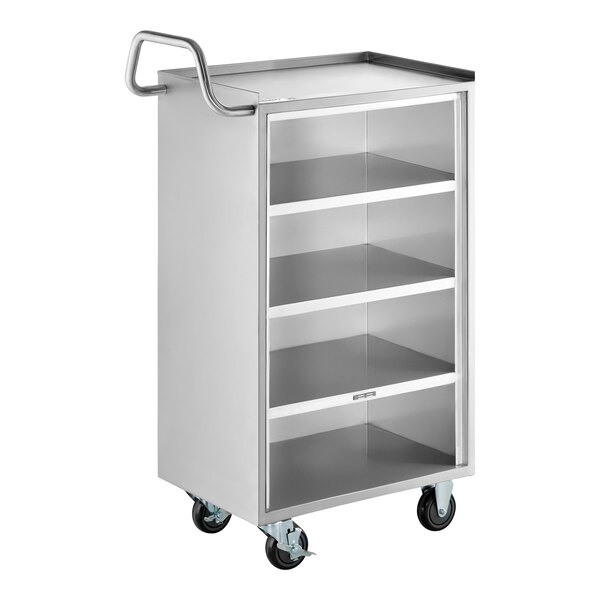 Regency 16" x 24" Five Shelf 18-Gauge 304 Stainless Steel Utility Cart with Enclosed Base and Open Front
