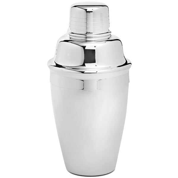 A Franmara silver cobbler cocktail shaker with a lid.