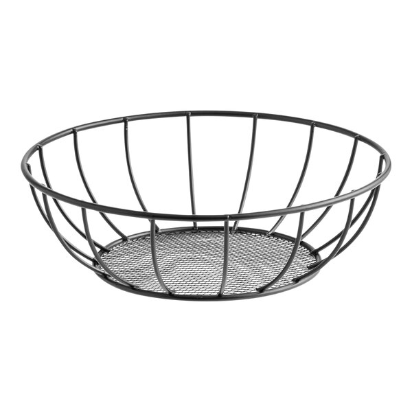 An American Metalcraft black wire basket with a mesh bottom.
