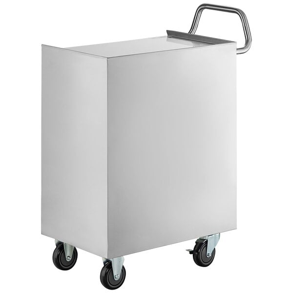 A silver Regency utility cart with enclosed base and locking doors on wheels.