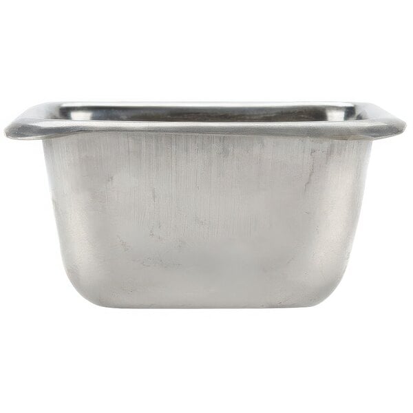 An American Metalcraft stainless steel square sauce cup with a lid.