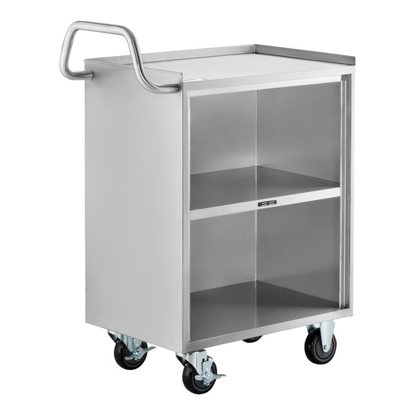 Regency 16" x 24" Three Shelf 18-Gauge 304 Stainless Steel Utility Cart with Enclosed Base and Open Front