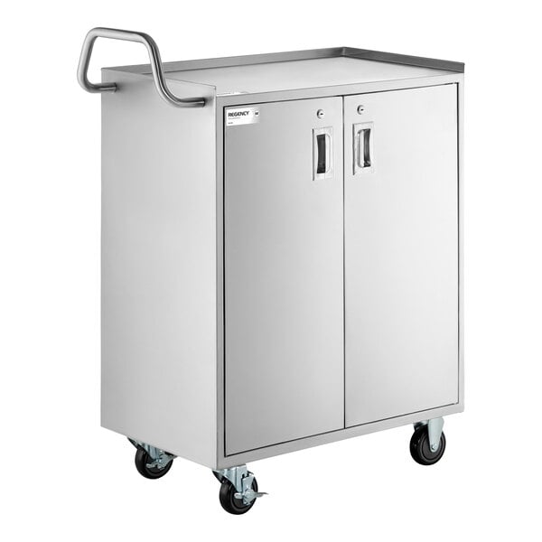 Regency 18" x 30" Four Shelf 18-Gauge 304 Stainless Steel Utility Cart with Enclosed Base and Locking Doors