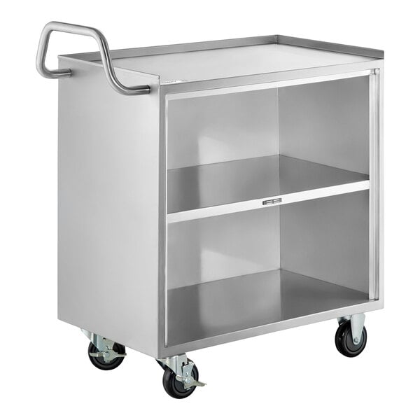 Regency 18" x 30" Three Shelf 18-Gauge 304 Stainless Steel Utility Cart with Enclosed Base and Open Front