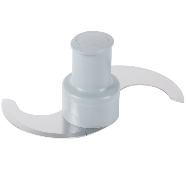 A Robot Coupe smooth edge "S" blade assembly with a white plastic handle.