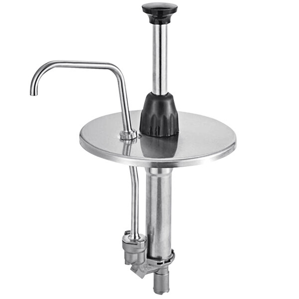 A stainless steel Server 2 oz. inset pump with a black lid and handle.