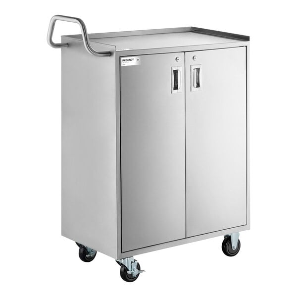 Regency 18" x 30" Five Shelf 18-Gauge 304 Stainless Steel Utility Cart with Enclosed Base and Locking Doors