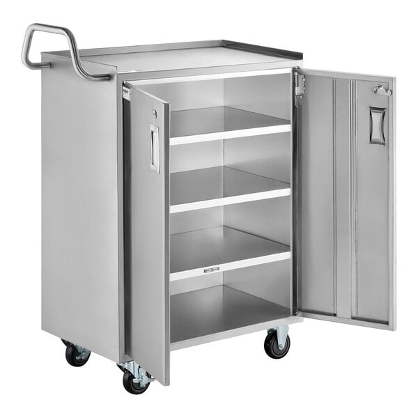 Regency 18" x 30" Five Shelf 18-Gauge 304 Stainless Steel Utility Cart with Enclosed Base and Locking Doors