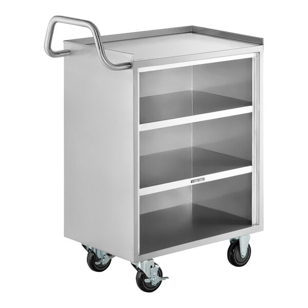 Regency 16" x 24" Four Shelf 18-Gauge 304 Stainless Steel Utility Cart with Enclosed Base and Open Front