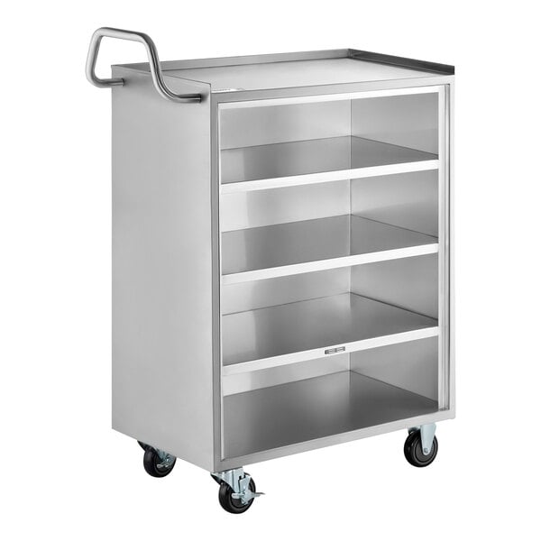 Regency 18" x 30" Five Shelf 18-Gauge 304 Stainless Steel Utility Cart with Enclosed Base and Open Front