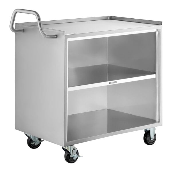 Regency 21" x 33" Three Shelf 18-Gauge 304 Stainless Steel Utility Cart with Enclosed Base and Open Front