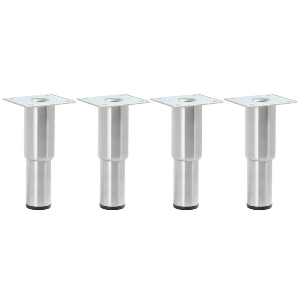 A set of four silver stainless steel adjustable legs.