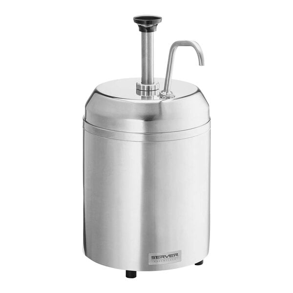 A Server stainless steel condiment dispenser with a lid.