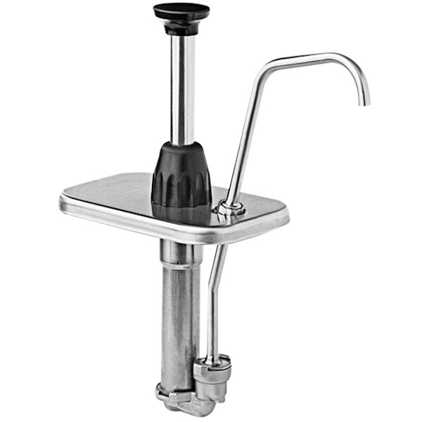 A stainless steel Server metal pump with a black handle.