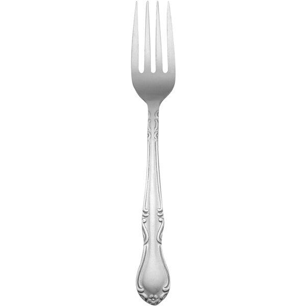 A Delco Melinda III stainless steel dinner fork with a silver handle.