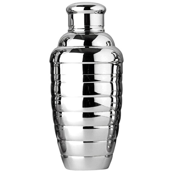 A Franmara silver cobbler cocktail shaker with a lid.