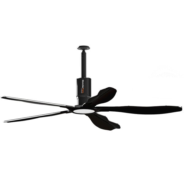 a black ceiling fan with a white background