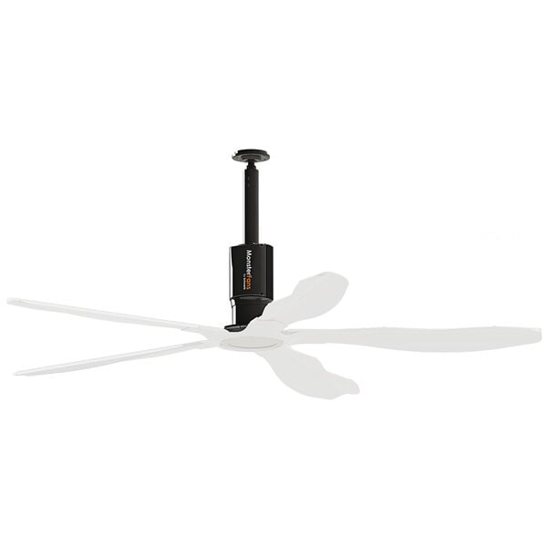 A white Schwank MonsterFans commercial ceiling fan with white blades.