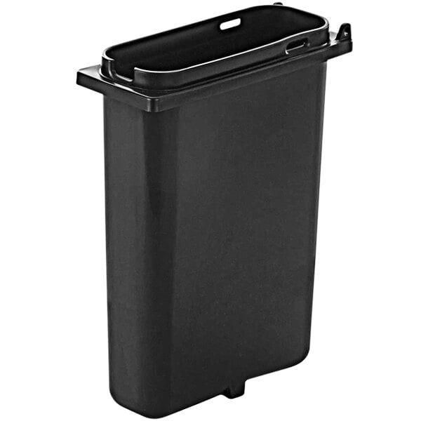 a black trash can with a lid