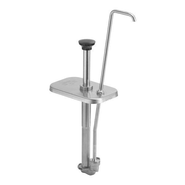 A stainless steel Server tall spout pump with a metal lid and handle.