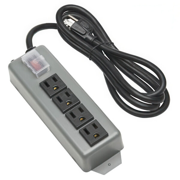 A Metro HS-PSTRIP4 power strip with four outlets and a cord.