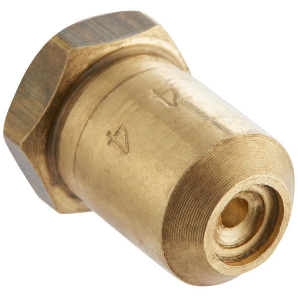 An Avantco #44 brass threaded burner orifice with a brass nut.
