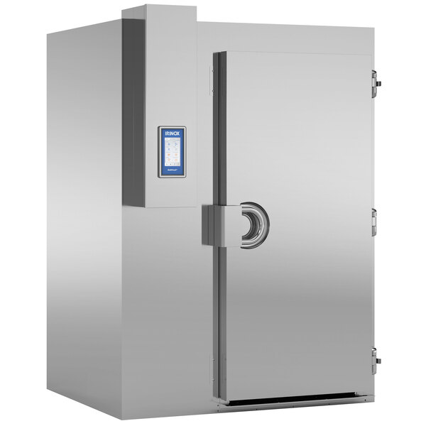 A large stainless steel Irinox Multifresh roll-in blast chiller and shock freezer with a blue door.