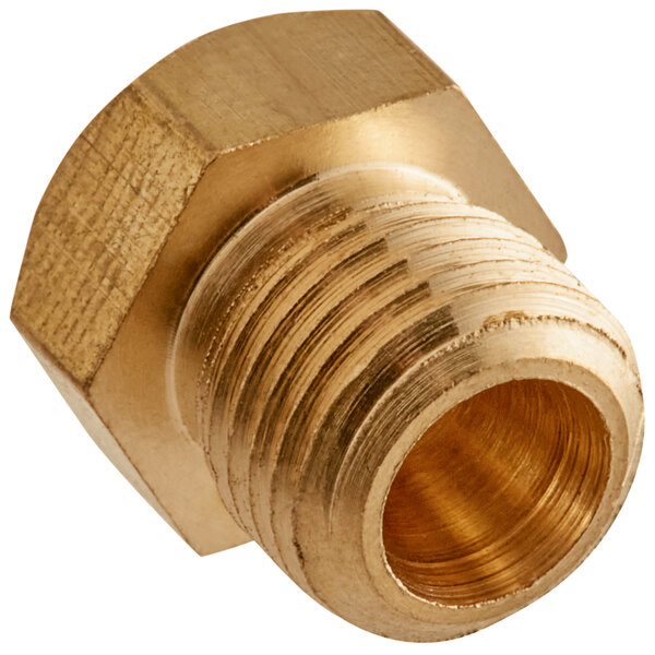 A brass threaded male orifice for a MainStreet Equipment floor fryer.