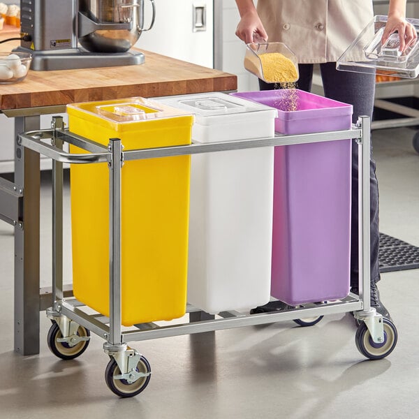 Baker's Lane 30 Gallon / 480 Cup Mobile Triple Ingredient Bin - Yellow / White / Purple