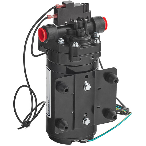 A black Namco water pump with red wires.