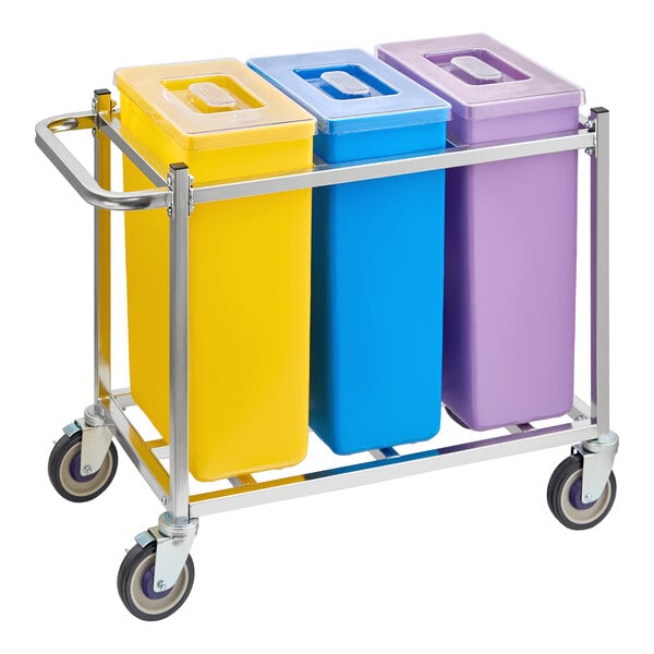 Baker's Lane 30 Gallon / 480 Cup Mobile Triple Ingredient Bin - Yellow / Blue / Purple