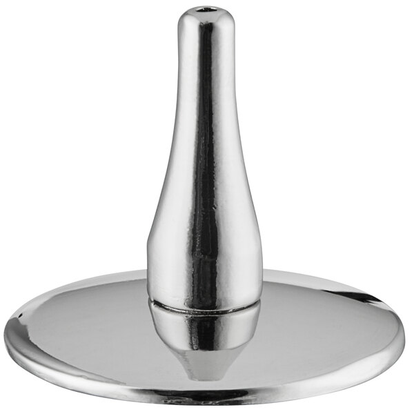 A close-up of a silver Barfly stainless steel dasher top.