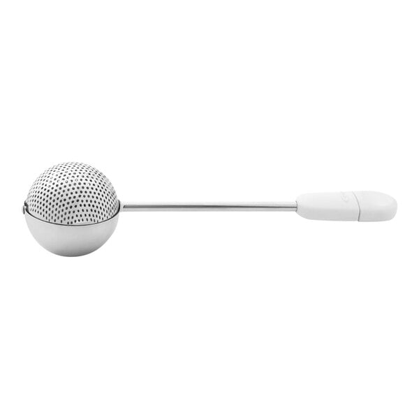 A stainless steel dusting wand with a white handle.