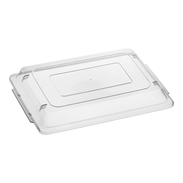 A clear rectangular polypropylene cover designed for a 1/4 size bun or sheet pan.