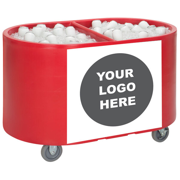 A red IRP Texas Tanker cooler filled with ice.